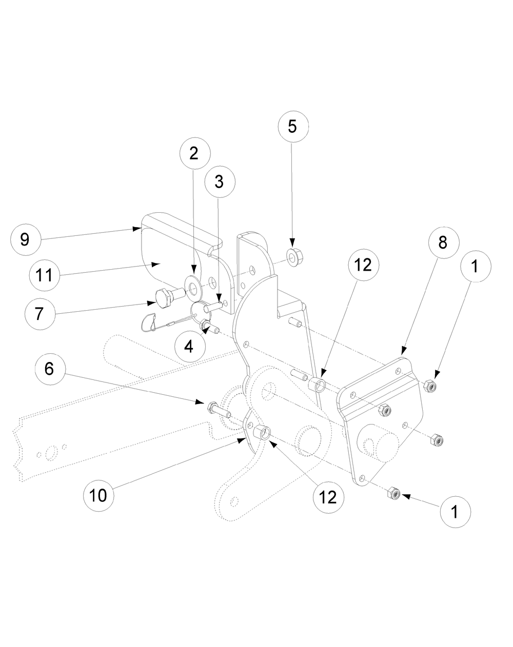 Foot Pedal Deck Lift Assembly Diagram and Parts List for M60-KW ROPS-53CH5D8X750-25HP-OHV Cub Cadet Lawn Tractor